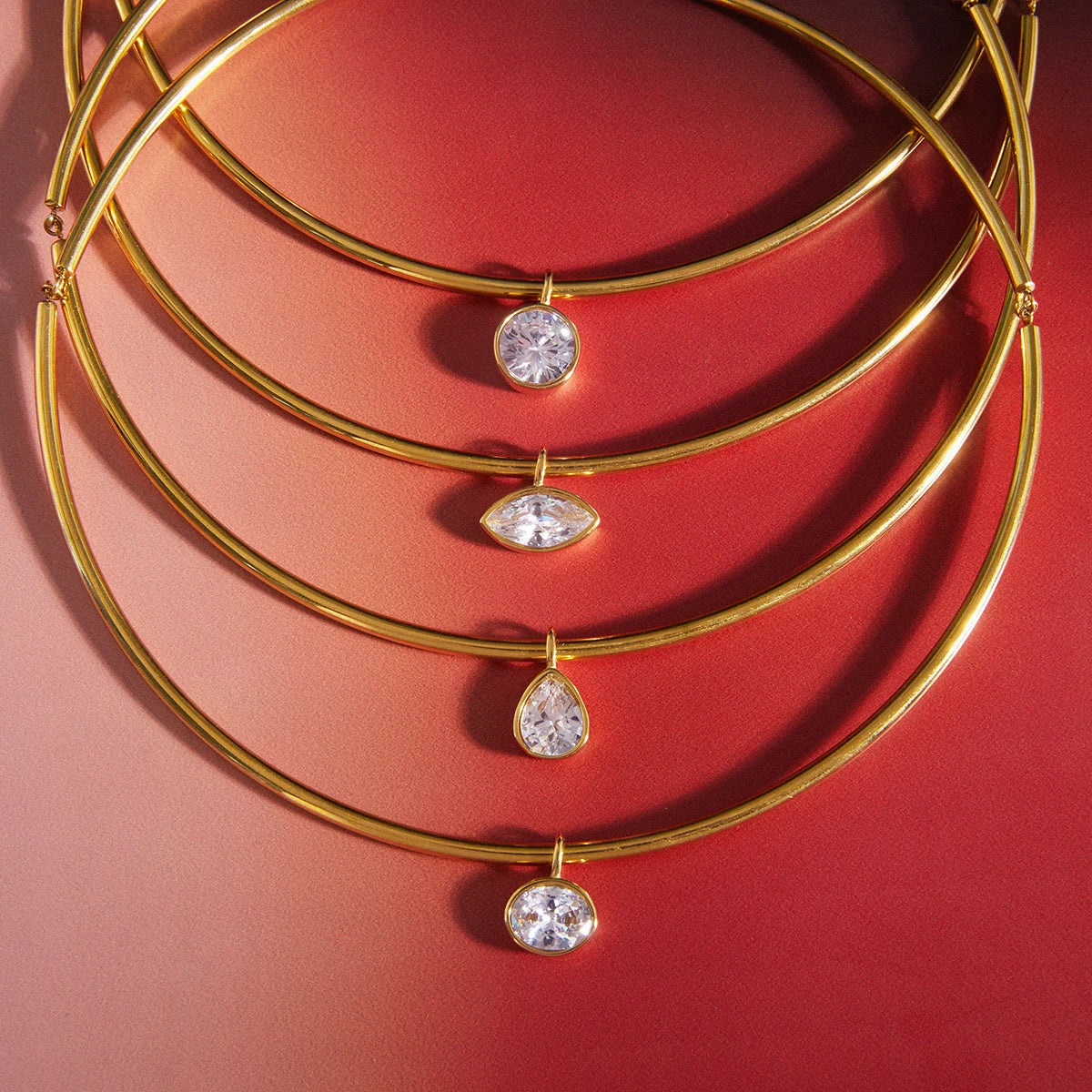 Classic Gold Color Geometric White Zircon Choker Necklace