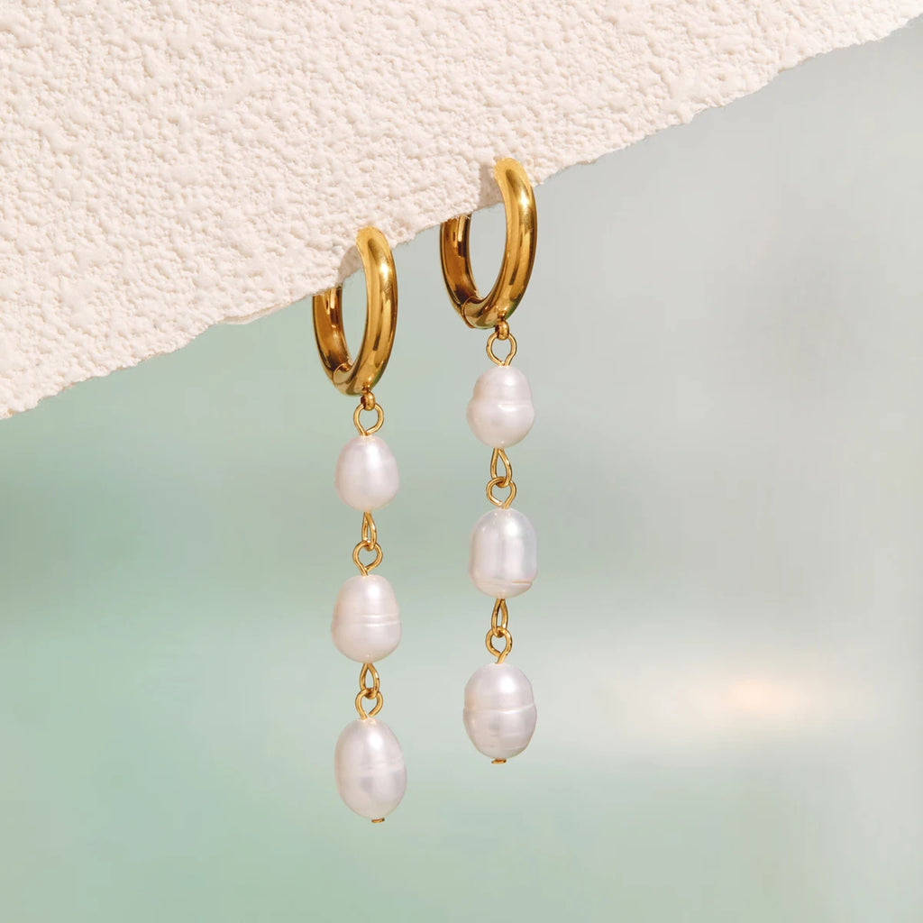 KIKA Elegant Freshwater Pearl Drop Earrings For Women Minimalist 18K Gold PVD Plated Stainless Steel Earrings Fashion Jewelry