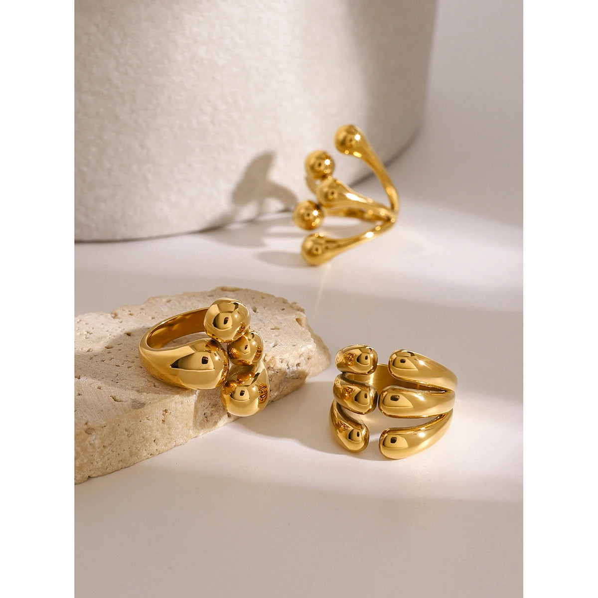 Kika Unique 18K Gold Color Irregular Stainless Steel Open Ring