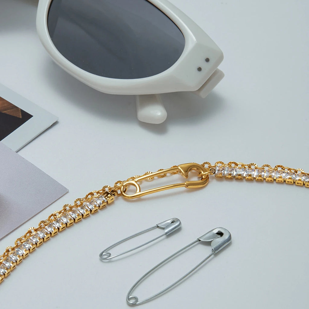 KIKA Simple Classic Square White Zircon Bracelet Paper Clip Double layer Bracelet Stainless Steel Chain Women's Jewelry Party