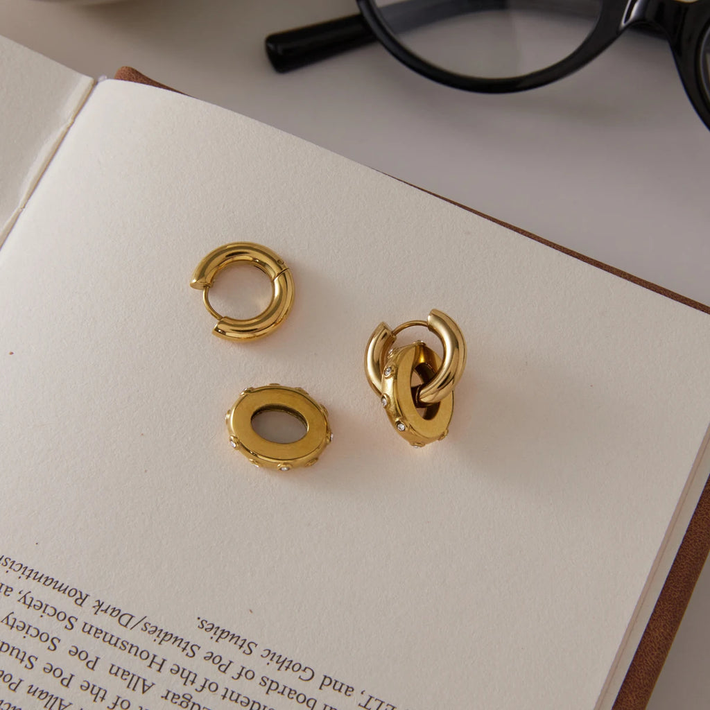 Kika Chunky Crystal Circle Drop Earrings 18K Gold PVD Plated Stainless Steel