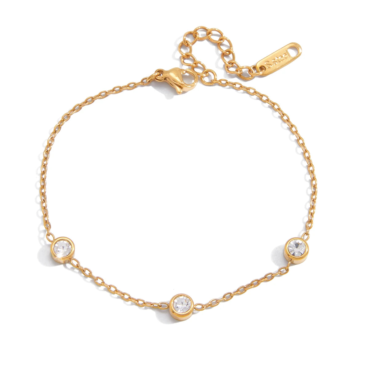 White Round Zircon Open Bracelet With O-Chain Double Layered Bracelets