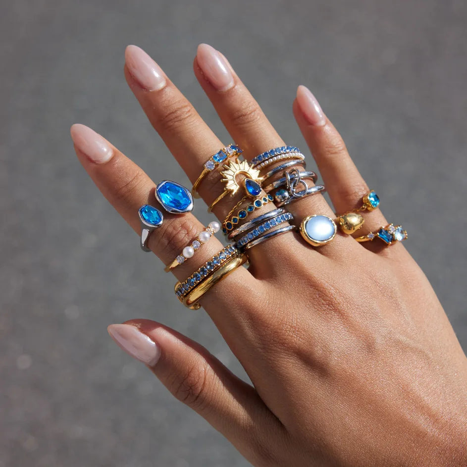 Kika Elegant Blue Zircon Statement Rings 18K Gold PVD Plated Stainless Steel 316L