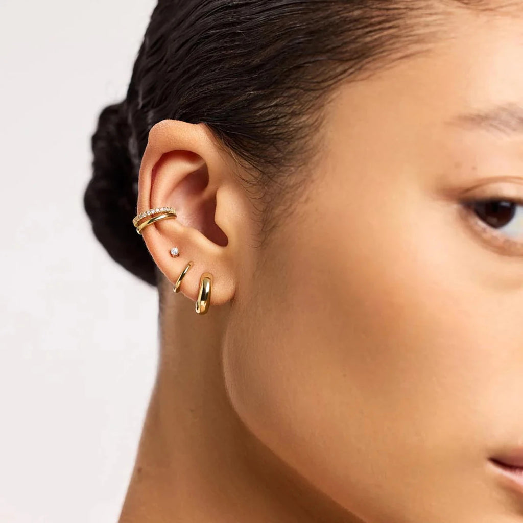 Simple Classic White Zircon Three Layer Earclip Stainless Steel