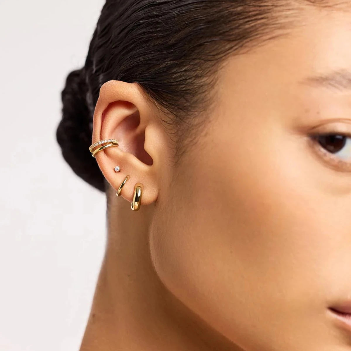 Simple Classic White Zircon Three Layer Earclip Stainless Steel