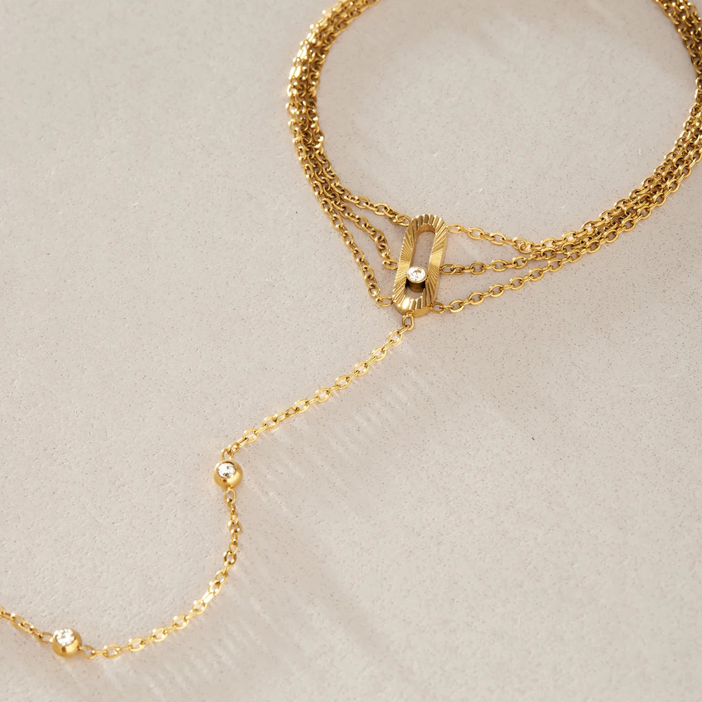 Kika Classic Tiny Crystal Finger Bracelet Multilayer 18K Gold Plated Stainless Steel 316L