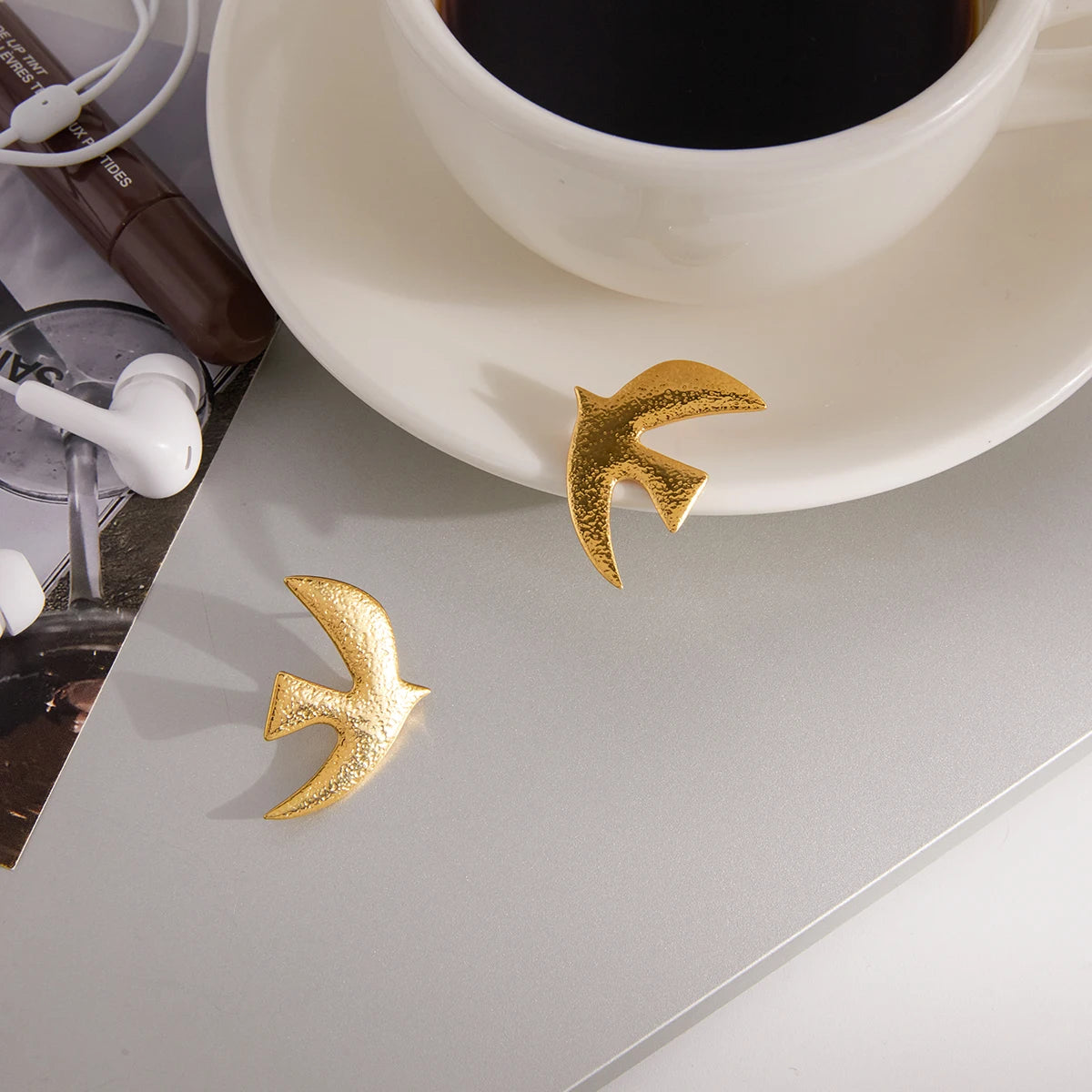 Kika Hammer Patterned Peace Dove Stud Earrings