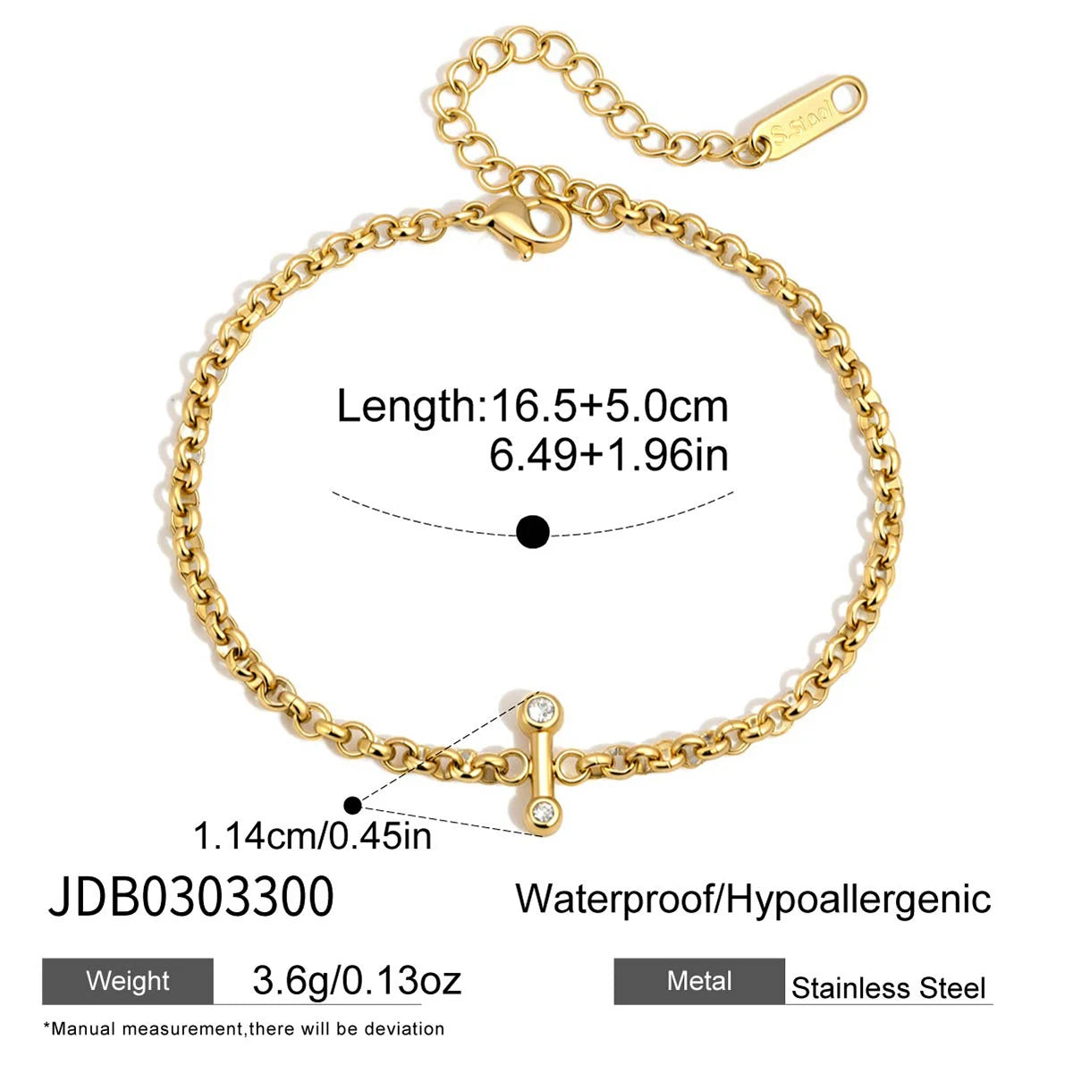 Kika Delicate White Geometric Zircon Stick Paperclip Chain Bracelet