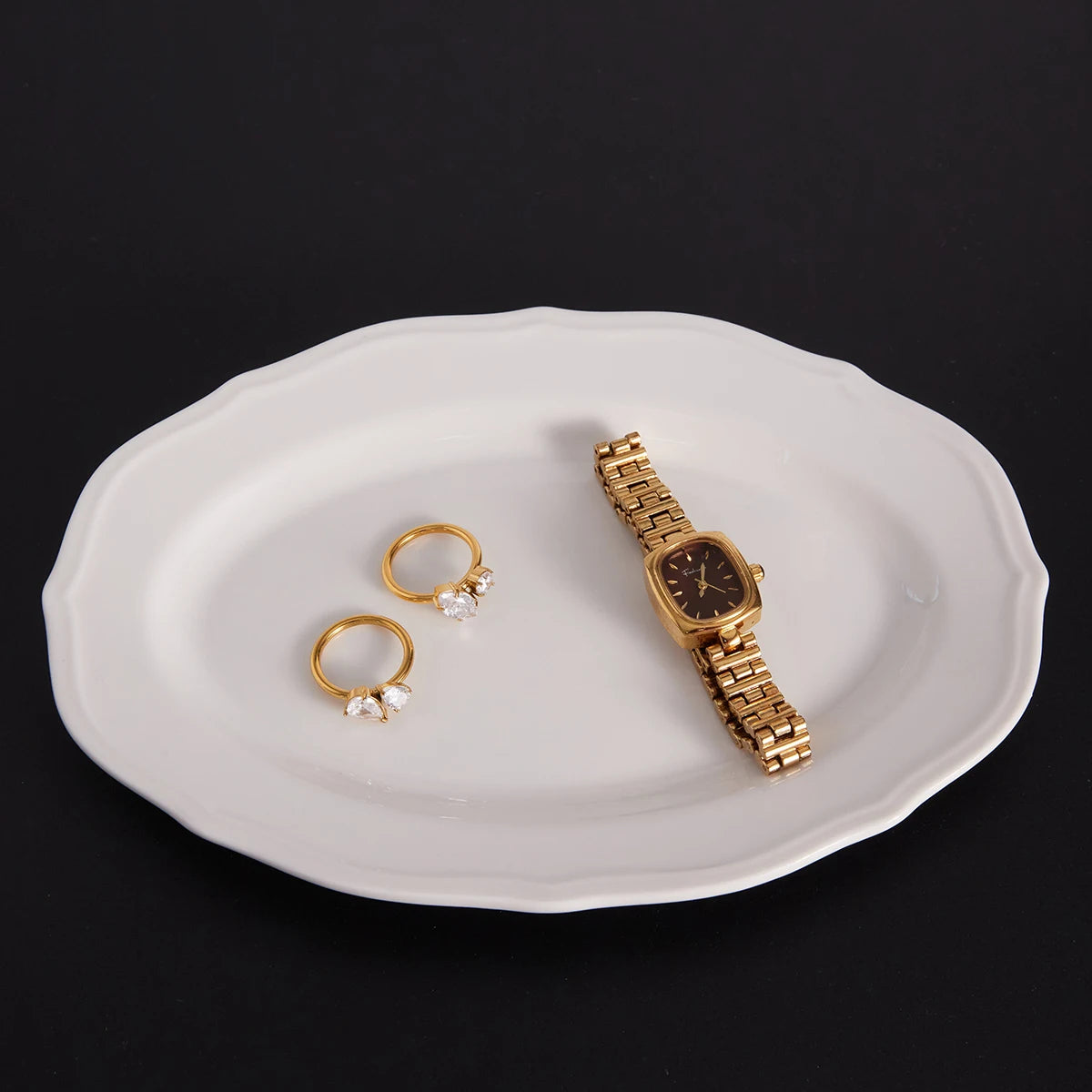 Water Droplet Shapedwhite Double Zircon Rings