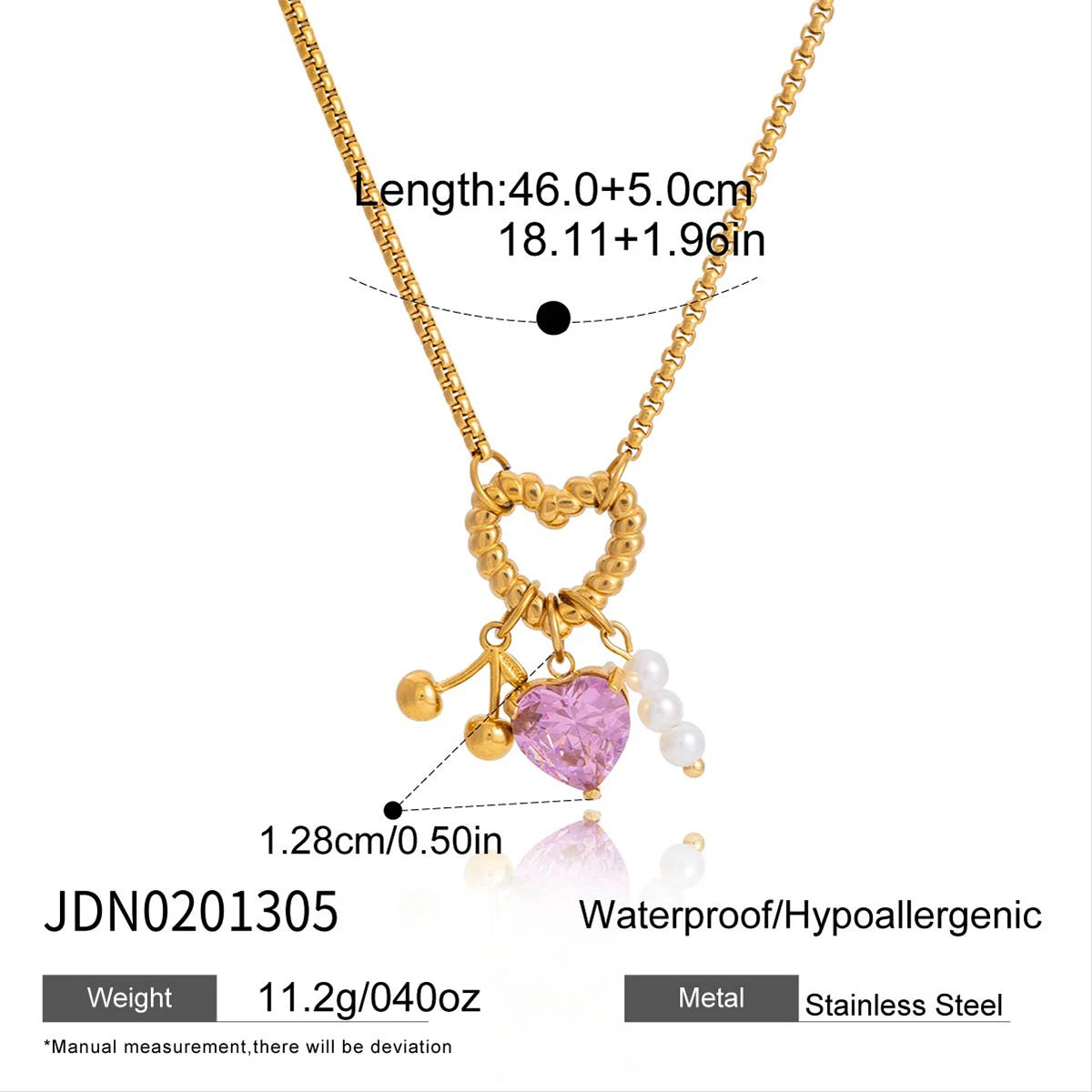Kika Delicate Pink Heart-Shaped Zircon Pendant With Acrylic Pearl Cherry Charm Layered Necklace