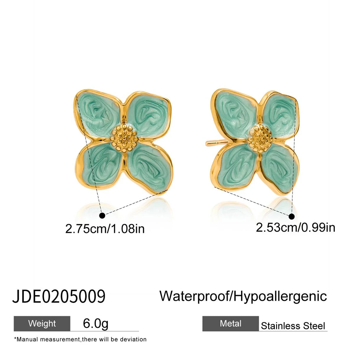 KIKA Vintage Square Red Double Color Drip Oil Ears Studs18K PVD Stainless Steel 316L Gold Color Irregular Drip Oil