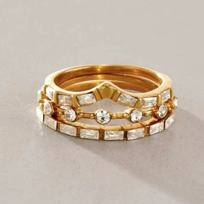 KIKA Delicate Crystal Zircon Stackable Rings 18K Gold PVD Plated Stainless Steel 316L