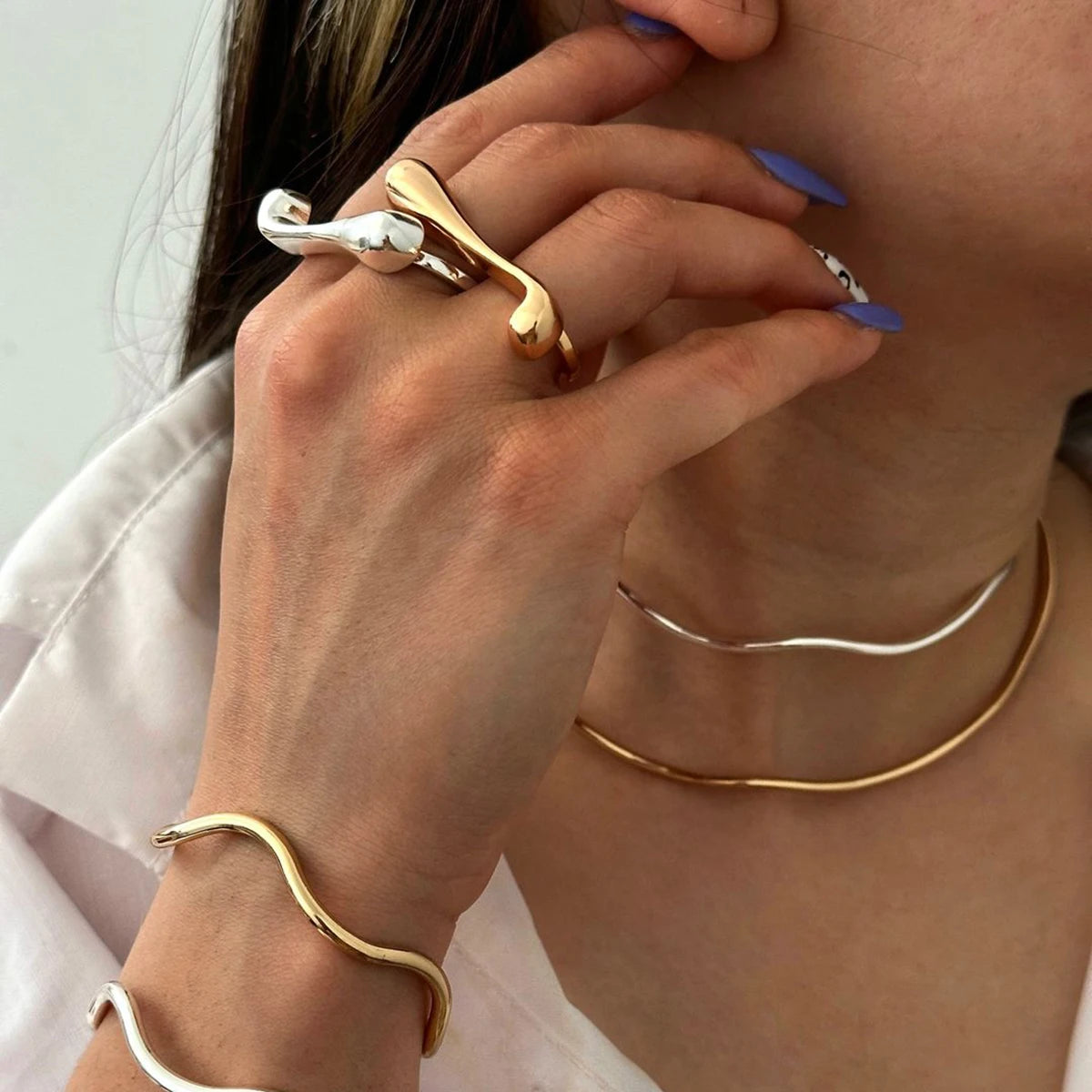 Kika Personality Stainless Steel Minimalist Classy Ring 18k Gold Color Waterproof Stylish Unique Finger Jewelry for Women