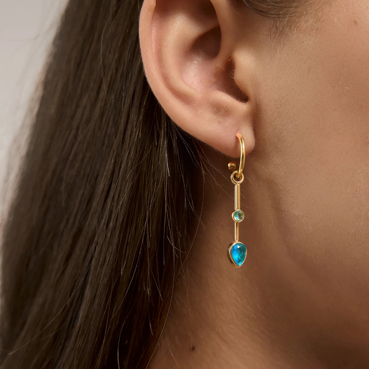 KIKA Geometric Zircon Long Drop Earrings PVD 18K Gold Plated Stainless Steel 316L