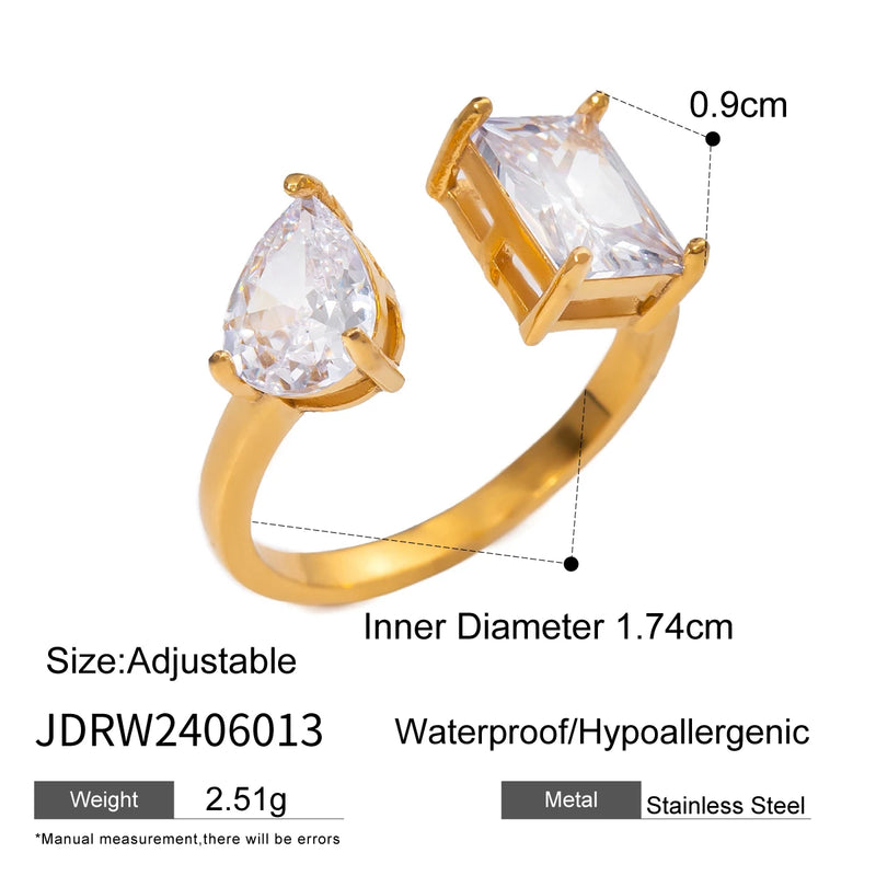 Kika Waterproof Fashion Stainless Steel Cubic Zirconia Adjustable Open Ring