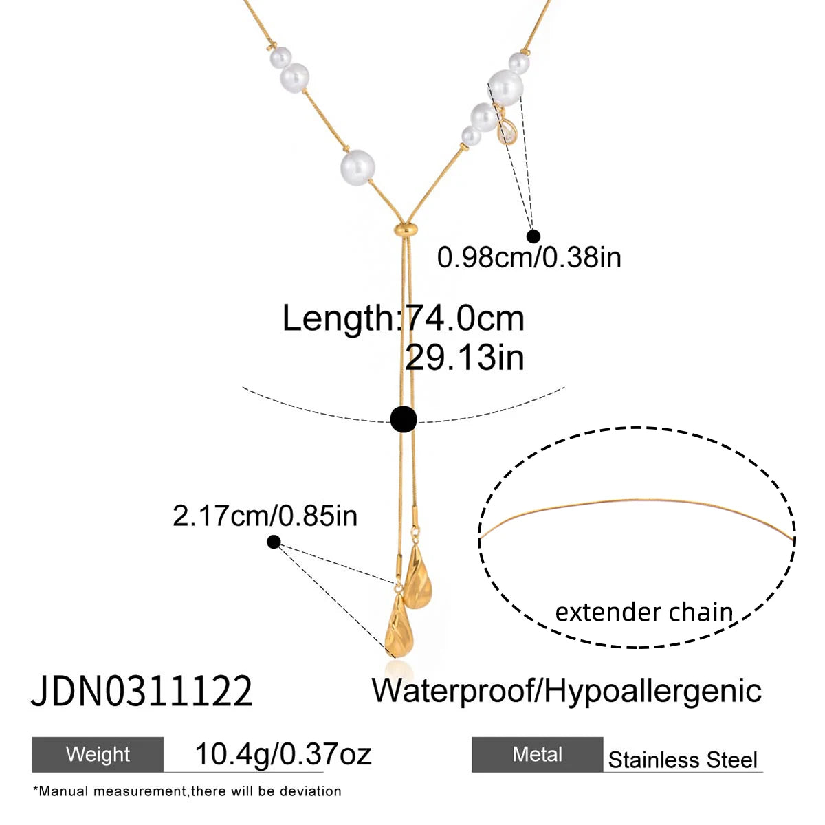 Water Droplet Pendant With Adjustable Y-Shaped Chain Tassel Necklace