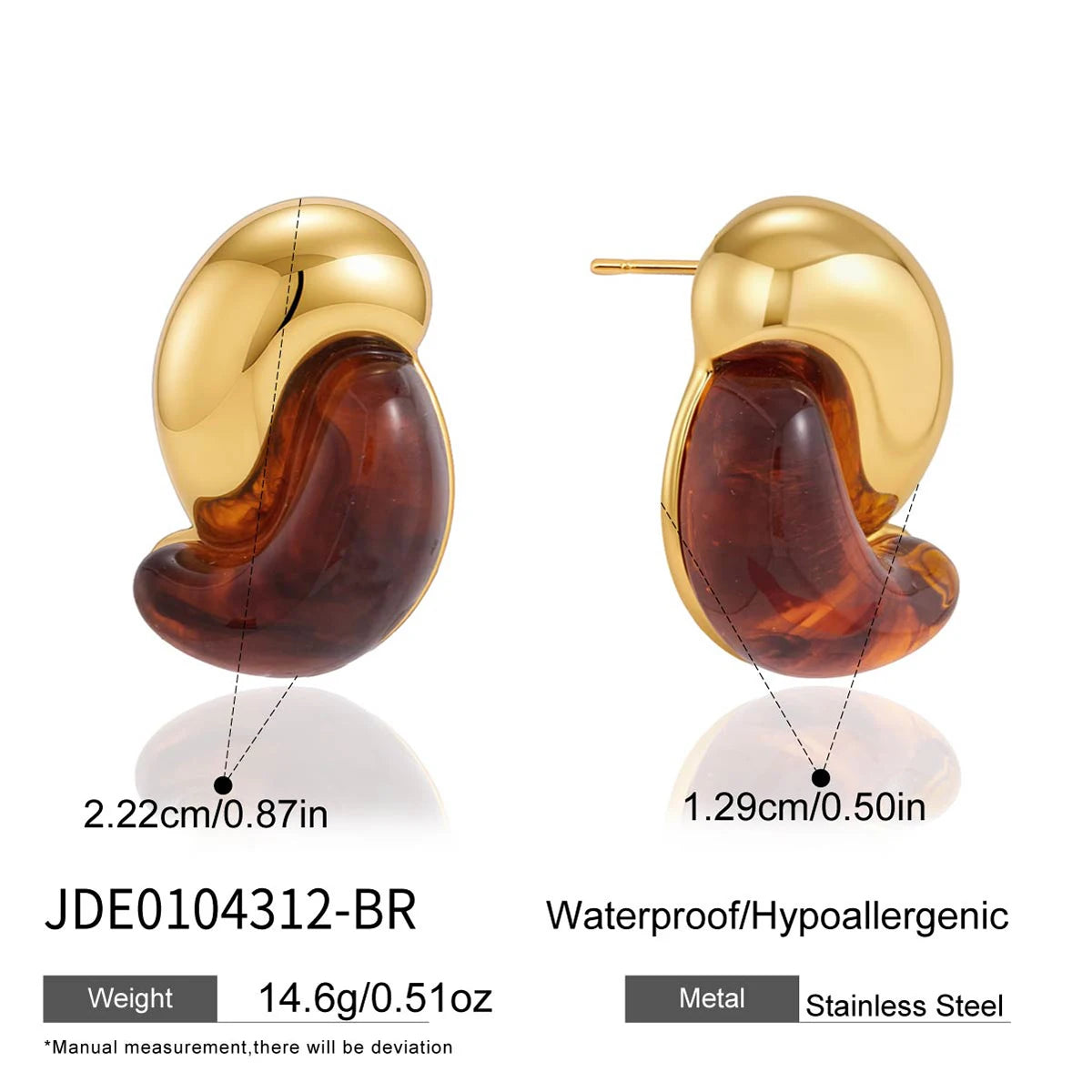 KIKA Classic Water Drop Resin Stud PVD 18K Gold Plated Stainless Steel 316L