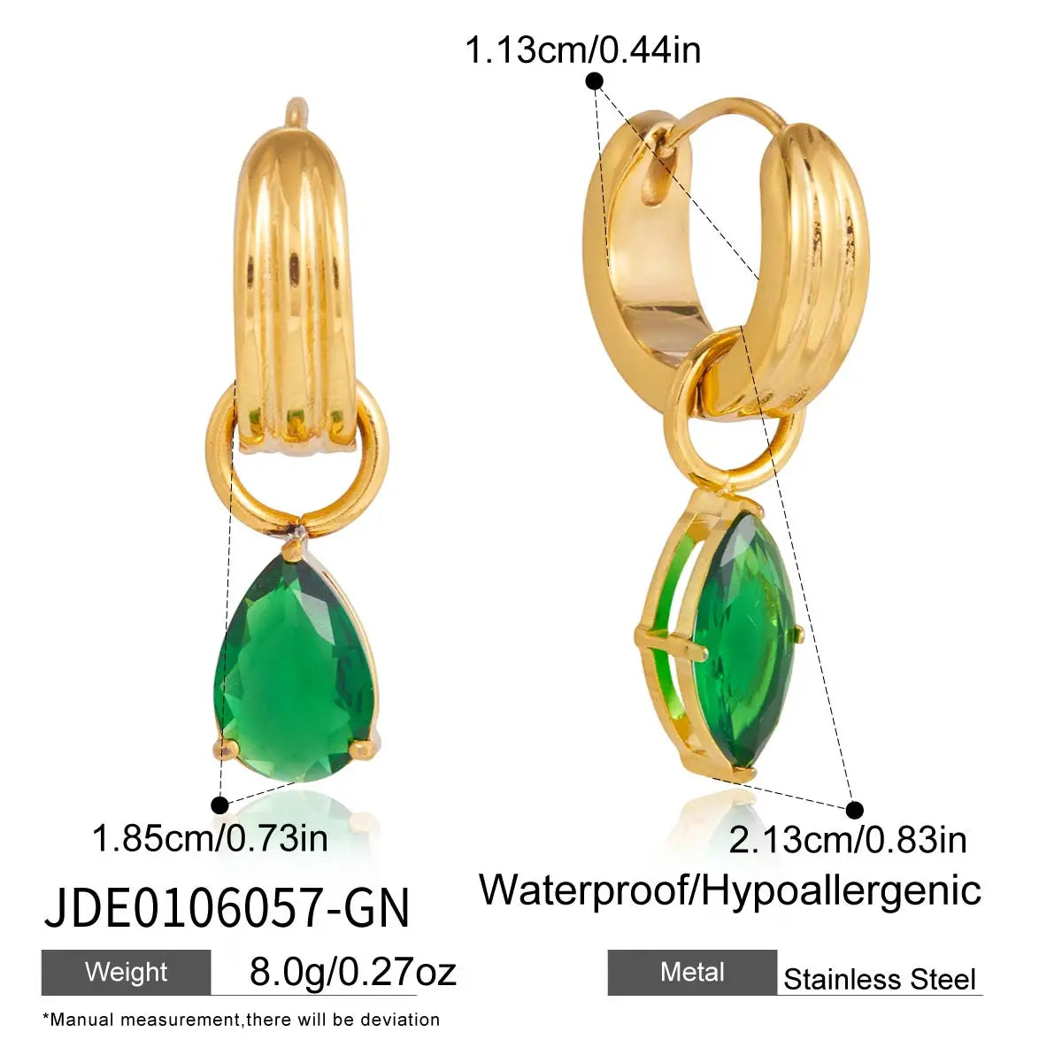 Kika Vintage Geometry Green Zircon Stacked Earrings