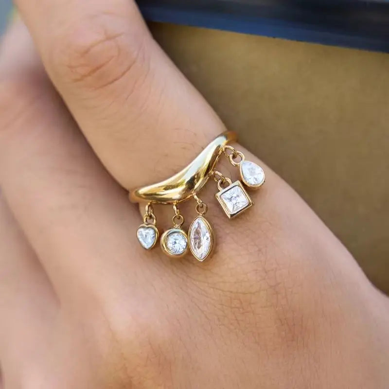 KIKA Geometric Zircon Little Charms Open Rings PVD 18K Gold Plated Stainless Steel 316L