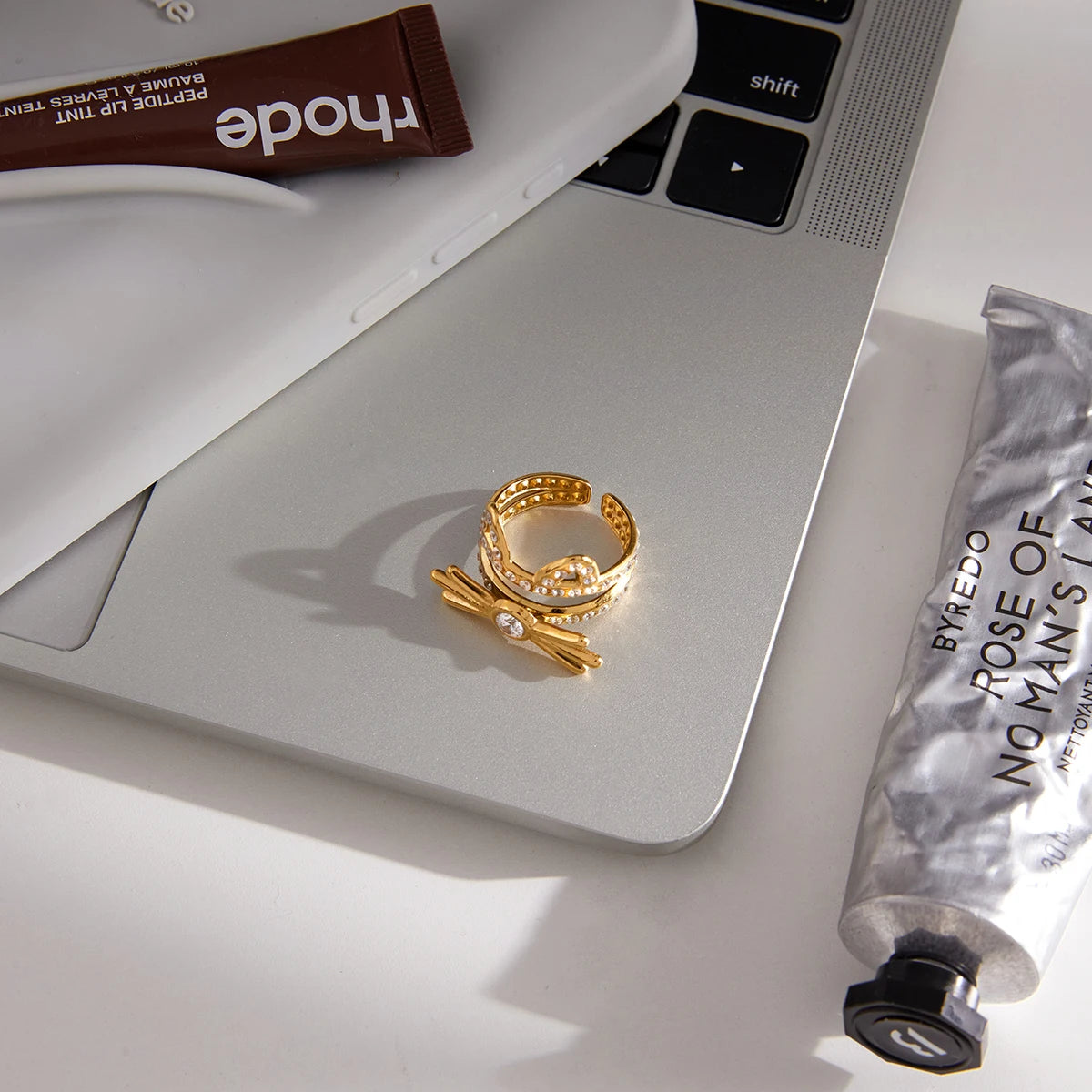 White Rhinestone Cat Open Ring For