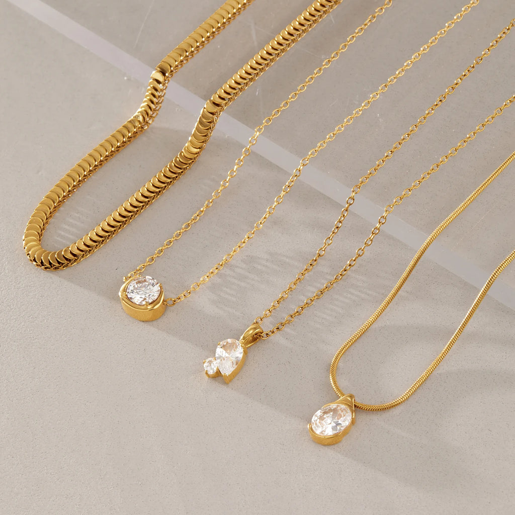 Kika  Classic Geometric Zircon Pendant Necklace Gold PVD Plated Stainless Steel 316L