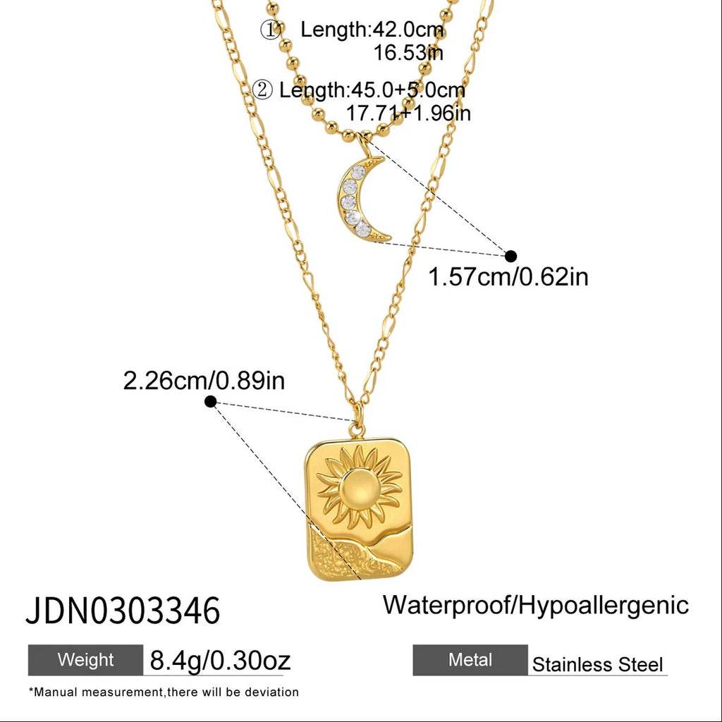Kika Delicate Moon Sun Double-Layer Chain Bead Chain Multi-Layer Necklace