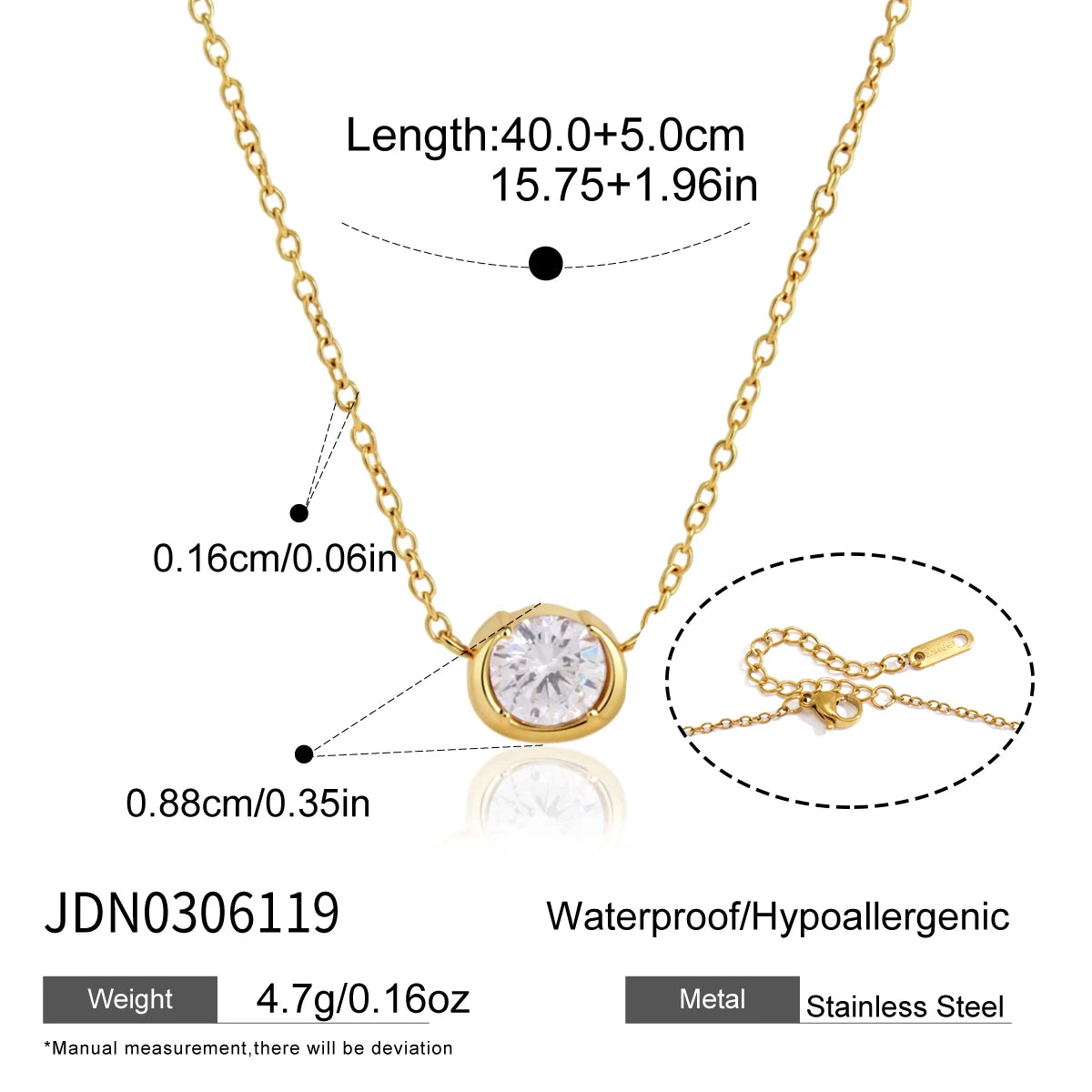 Kika Geometric Cubic Zirconia Pendant Necklace Minimalist 18K Gold Plated Stainless Steel 316L