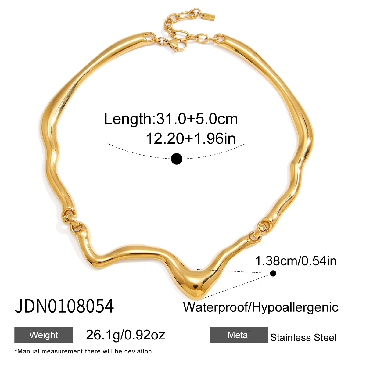 KIKA Chunky Wave Shape Choker Necklace For Women Minimalist 18K Gold PVD Plated Stainless Steel Necklace Fashion Jewelry Gift