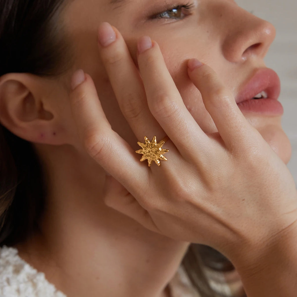 KIKA Classic Sun Shape Open Rings For Women Minimalist 18K Gold PVD Plated Stainless Steel 316L