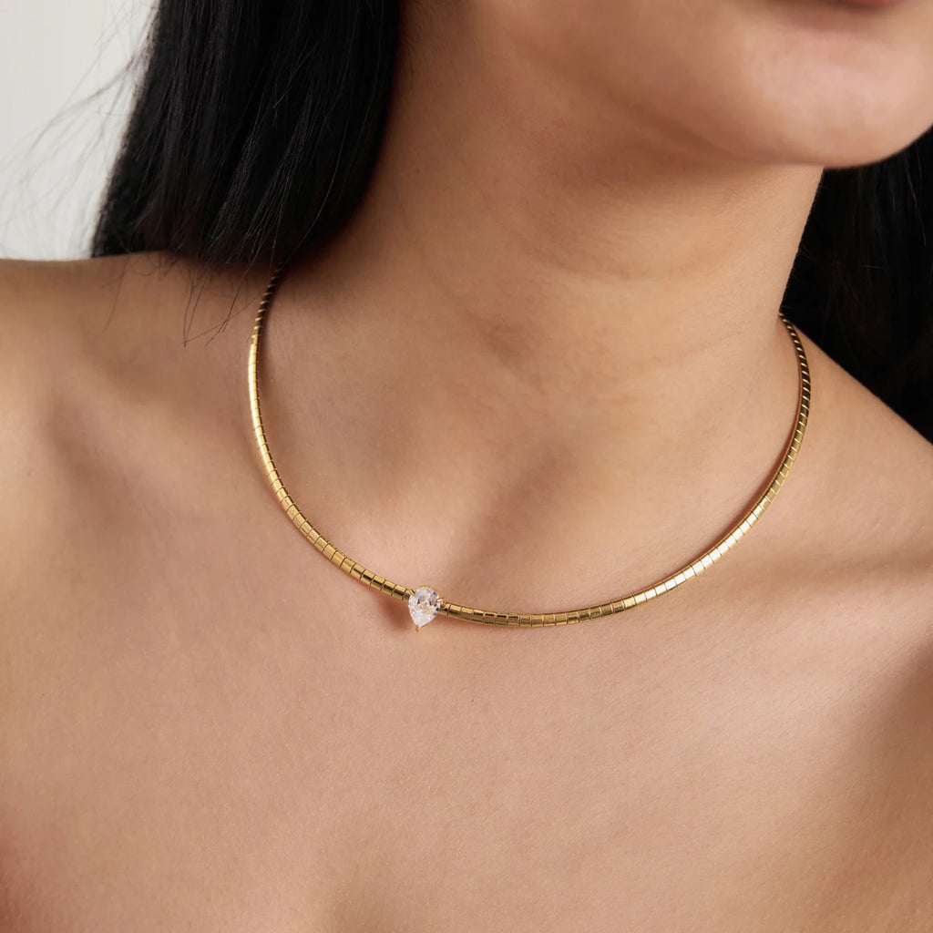 KIKA Classic Water Drop Zircon Chokers Necklace For Women Minimalist 18K Gold Plated Stainless Steel Necklace Fashion Jewelry