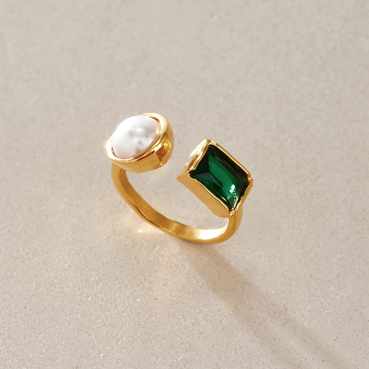 KIKA Elegant Zircon Imitation Pearl Open Rings For Women Minimalist 18K Gold PVD Plated Stainless Steel Rings Fashion Jewelry