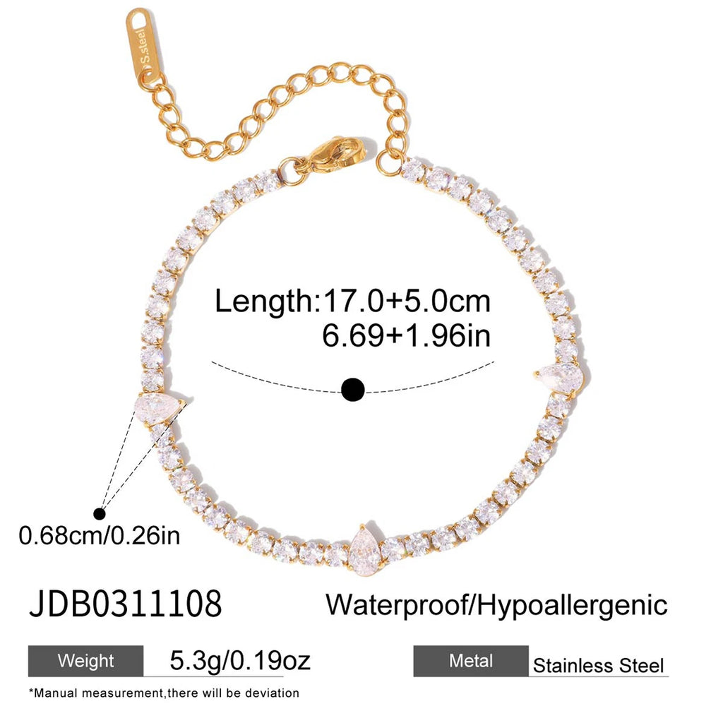 Kika Geometric White Water Droplet Heart Zircon Chain Tennis Bracelet