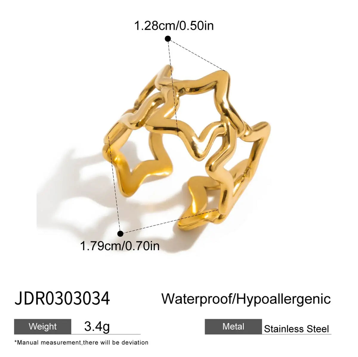 KIKA Unique Designer 18K Gold Color PVD  Plated Stainless Steel 316L Rhinestone Pentagram Rings Stackable