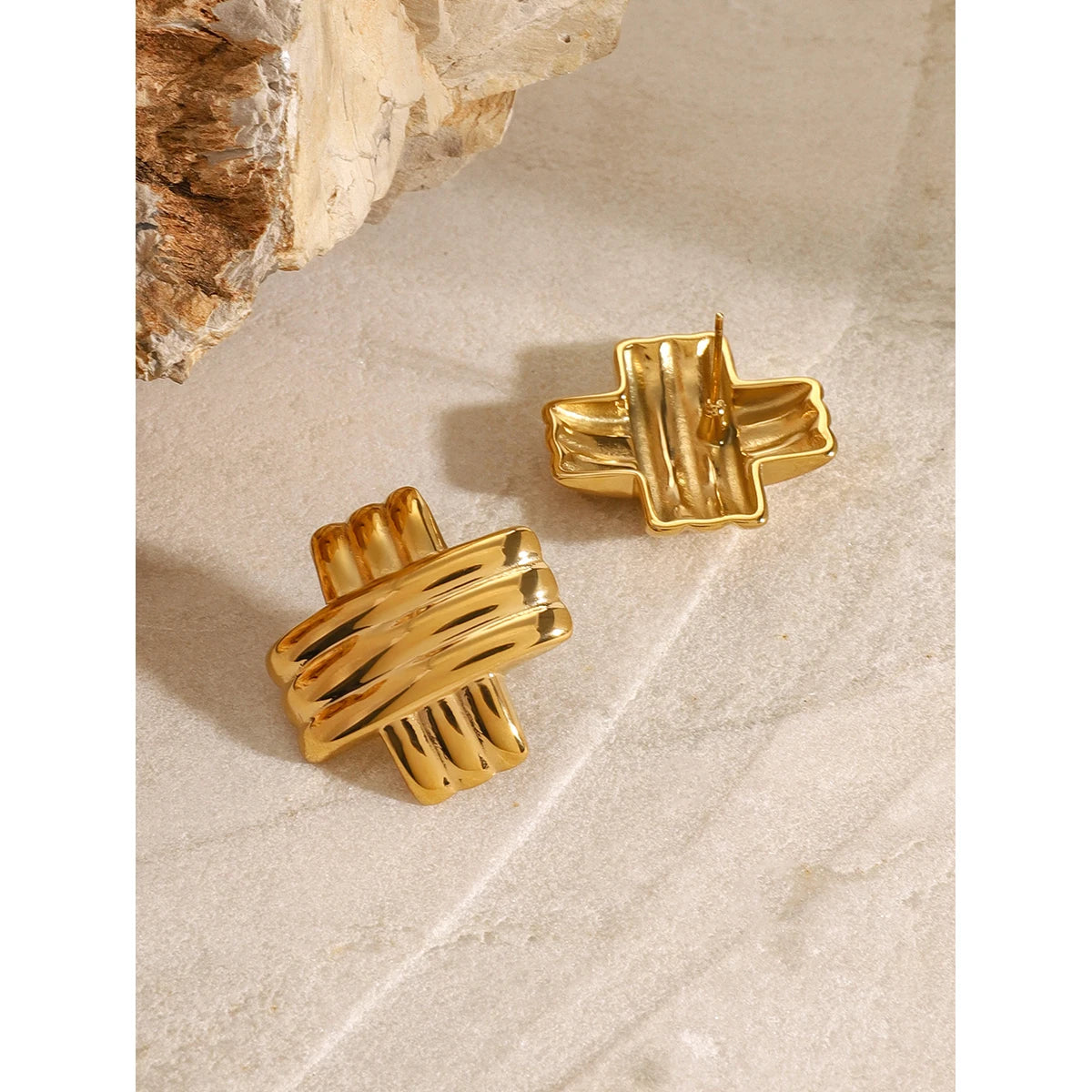 Kika Stainless Steel Elongated Unusual Stud Earrings