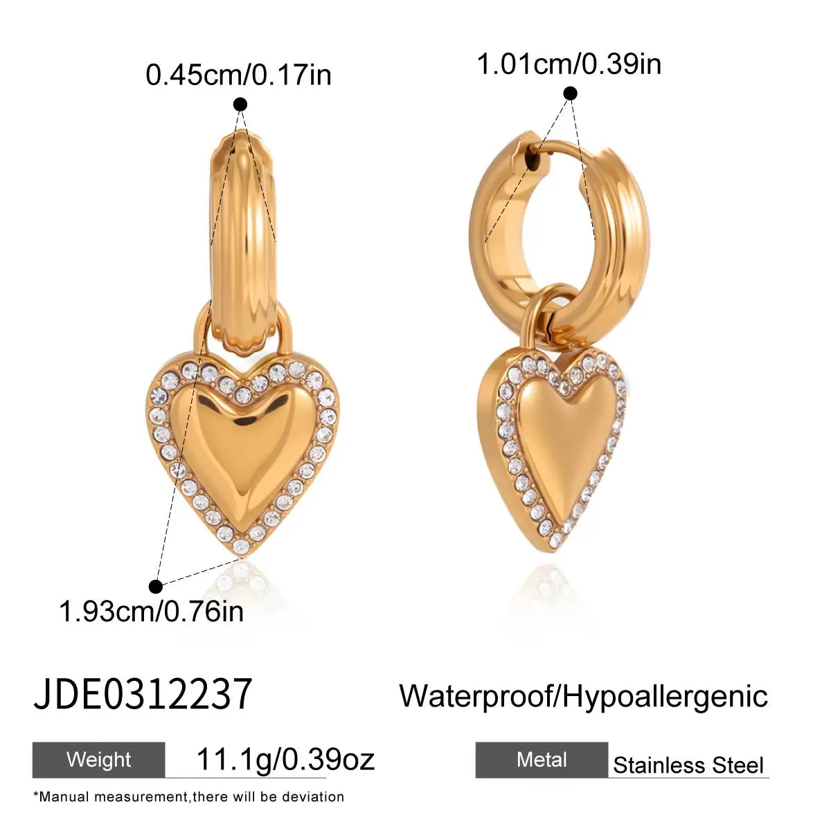 Delicate Heart-Shaped Pendant Earring With White Rhinestones