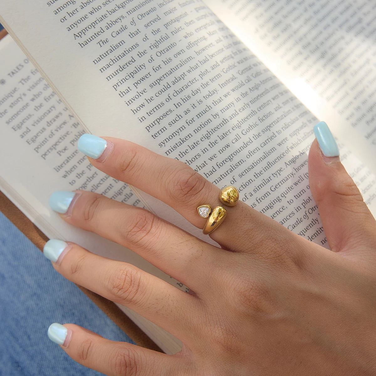 KIKA Delicate Heart Shaped White Zircon Open Ring  PVD Gold Plated Stainless Steel 316L