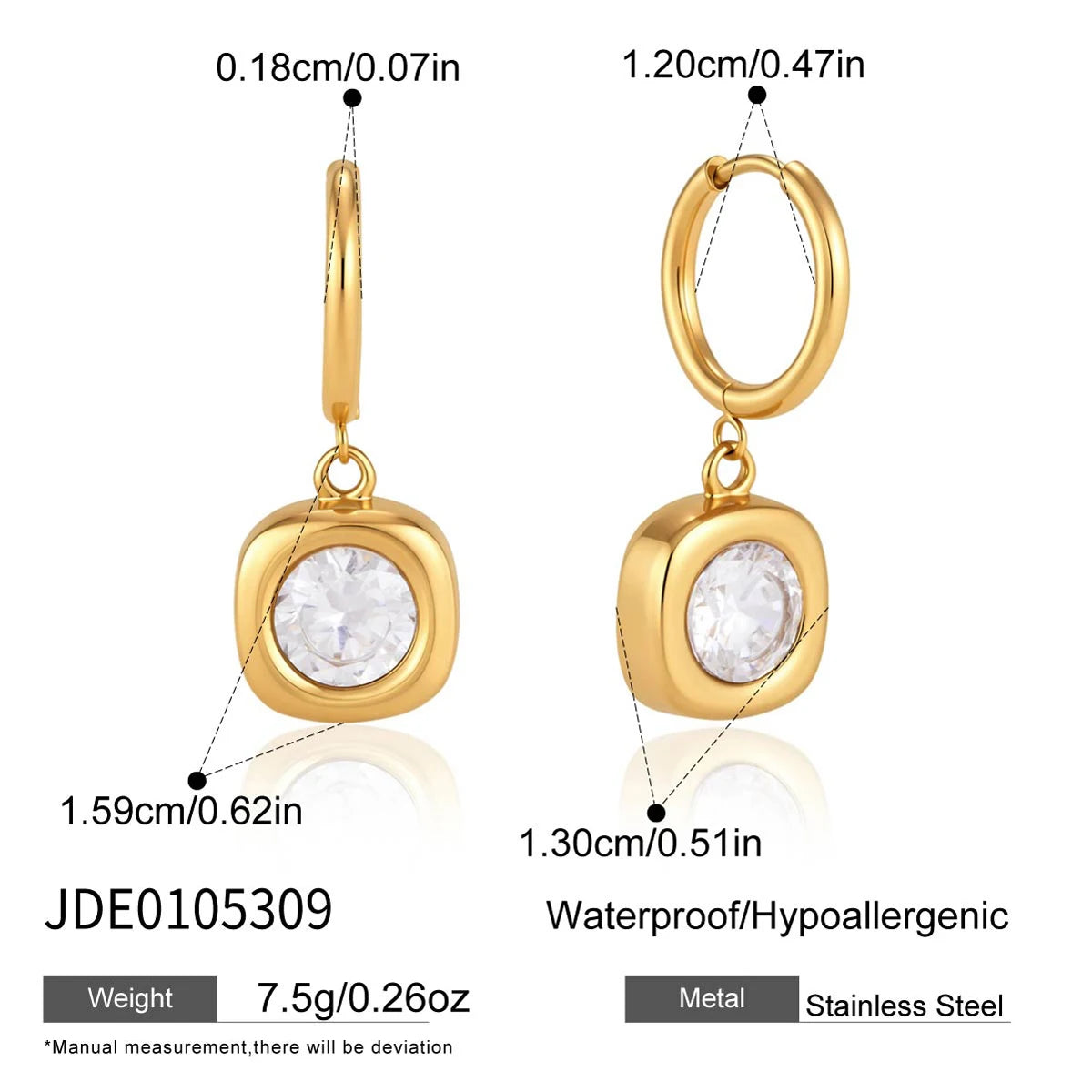 Kika Geometric Zircon Drop Earrings Minimalist 18K Gold PVD Plated Stainless Steel 316L
