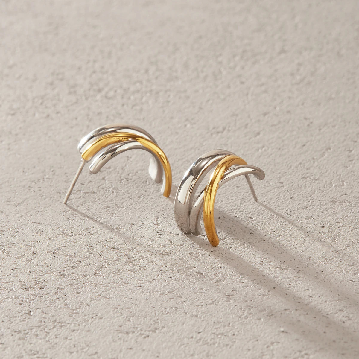 KIKA Mixed Color C Shape Stud Earrings 18K Gold PVD Plated Stainless Steel 316L
