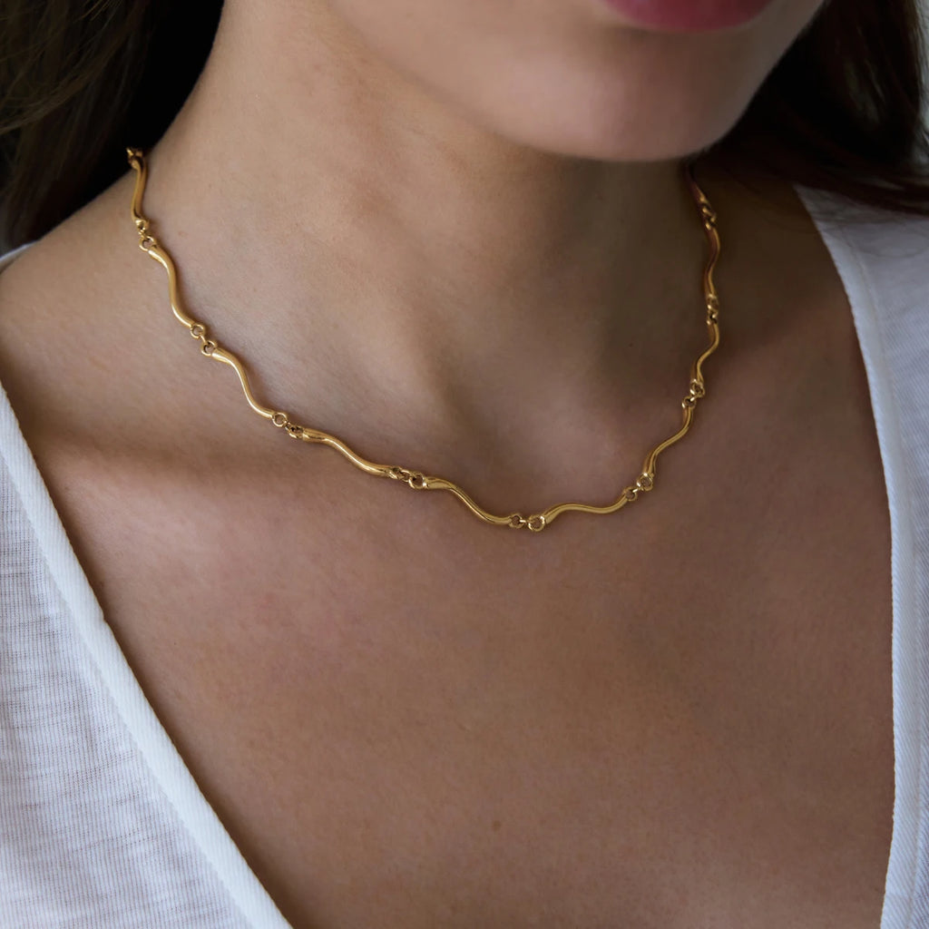 KIKA Classic Wave Shape Chain Necklace For Women Minimalist 18K Gold PVD Plated Stainless Steel Necklace Fashion Jewelry Gift