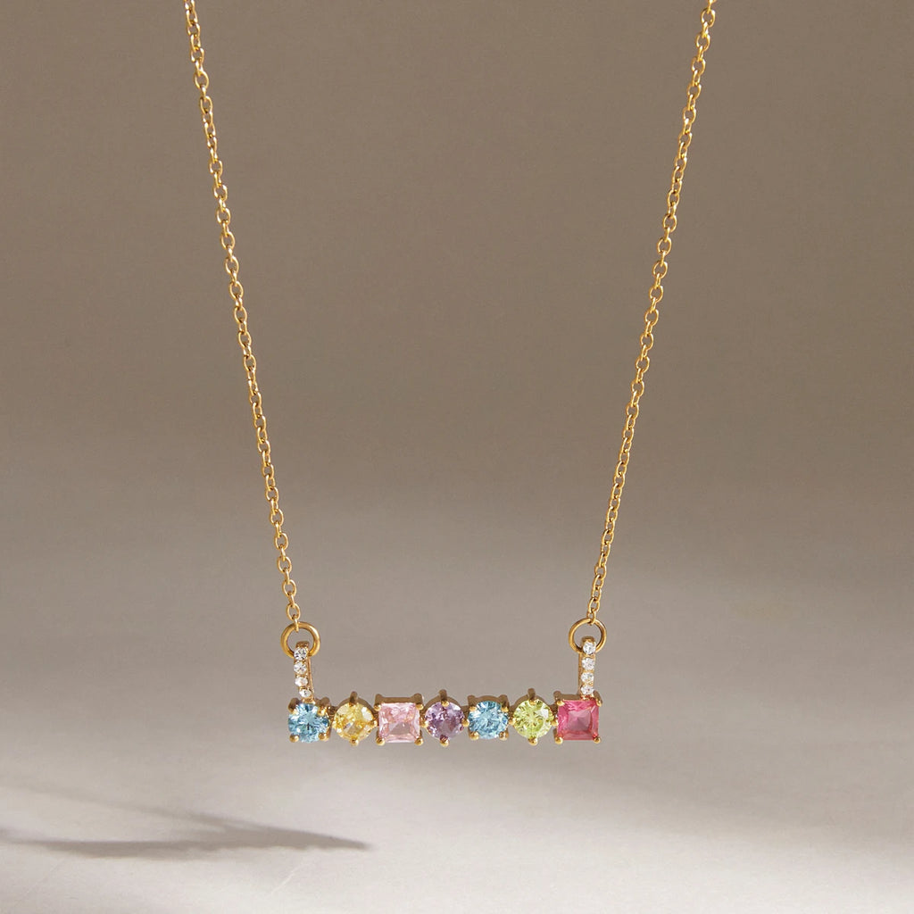 KIKA Multicolor Geometric Zircon Pendant Necklace  PVD Plated Stainless Steel Necklace 316L