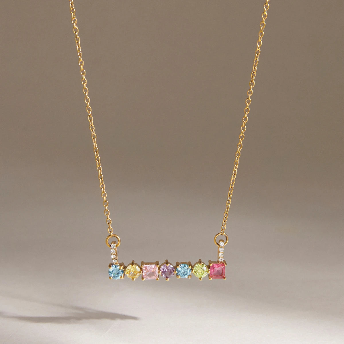 KIKA Multicolor Geometric Zircon Pendant Necklace  PVD Plated Stainless Steel Necklace 316L