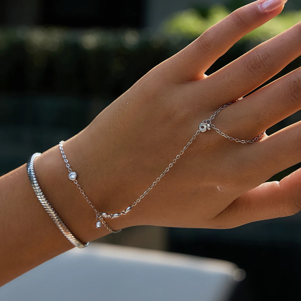 KIKA Luxury Ins Style Zircons Finger Bracelet PVD Gold Plated Stainless Steel 316L