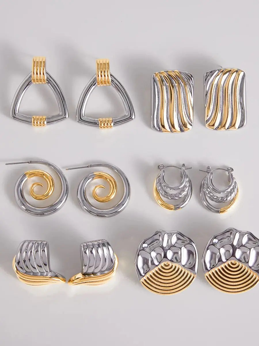 Minimalist Two tone Stainless Steel Thread Irregular Round Earrings