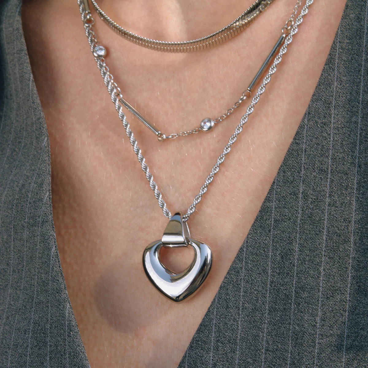 Hollowed Out Heart Shaped Pendant Necklace