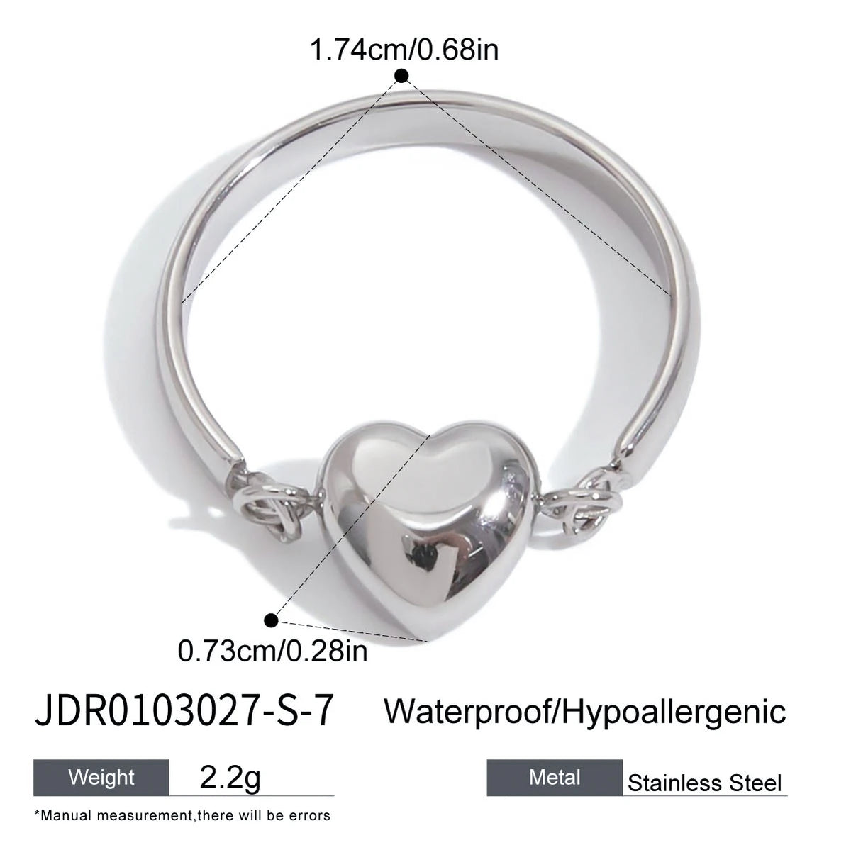 Kika Simple Classic Stainless Steel Heart Ring Love Flip Stacked