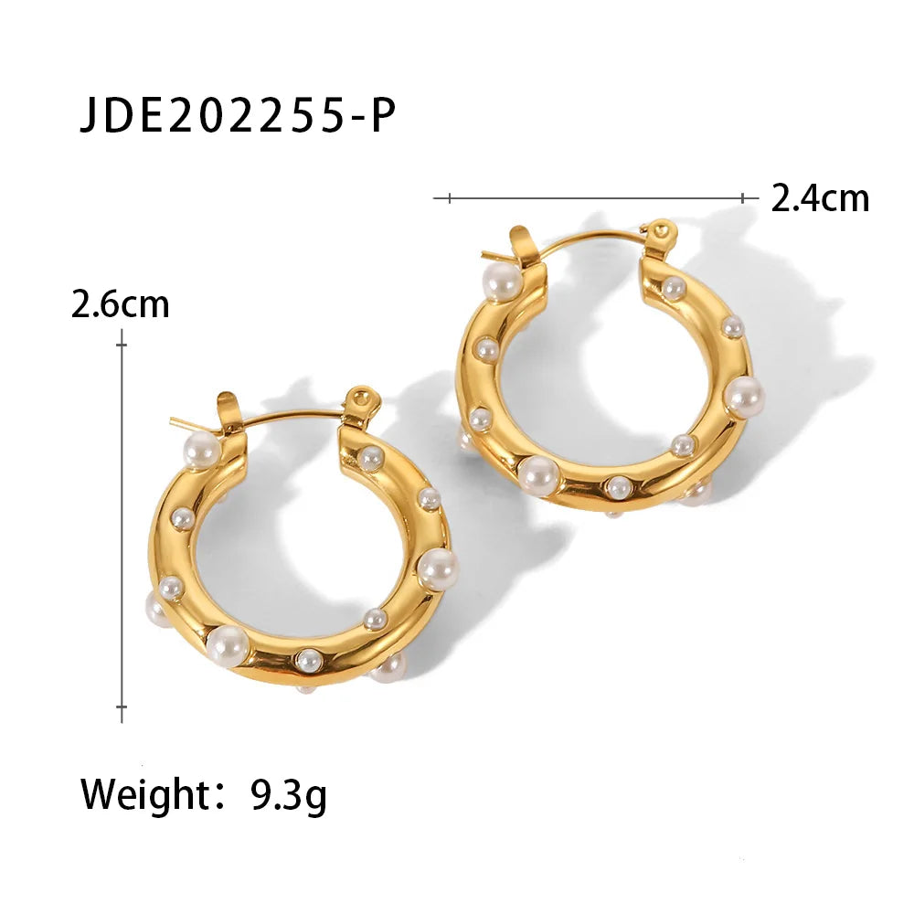 KIKA Shaped Hammer Shiny Zircon CC Shape Hoop Earrings For Women 18K Gold PVD Plated Stainless Steel 316L