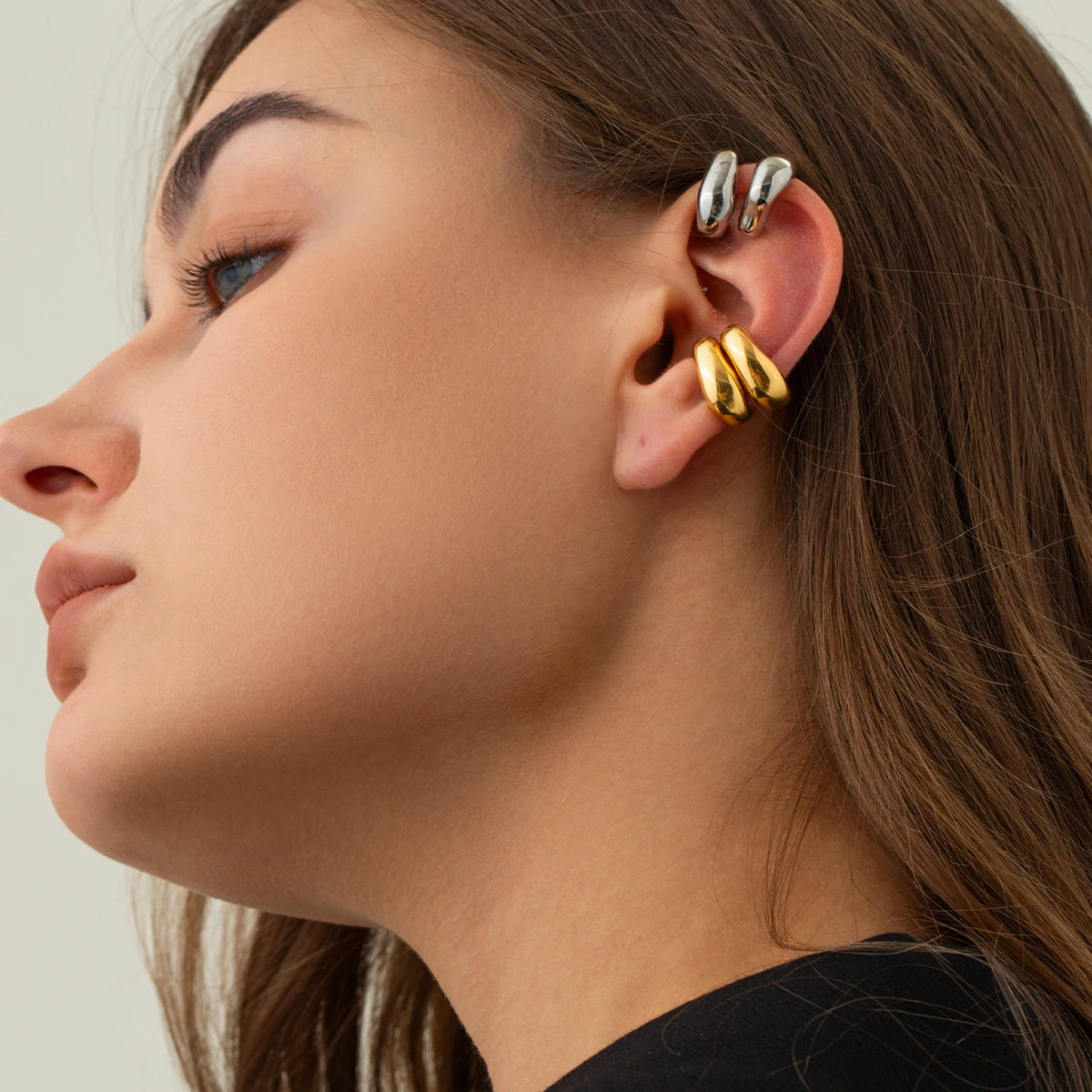 KIKA Stainless Steel 316L Punk Hip Hop Ear Clip Round Geometric Hoop Earrings Retro Gold Party Personalized
