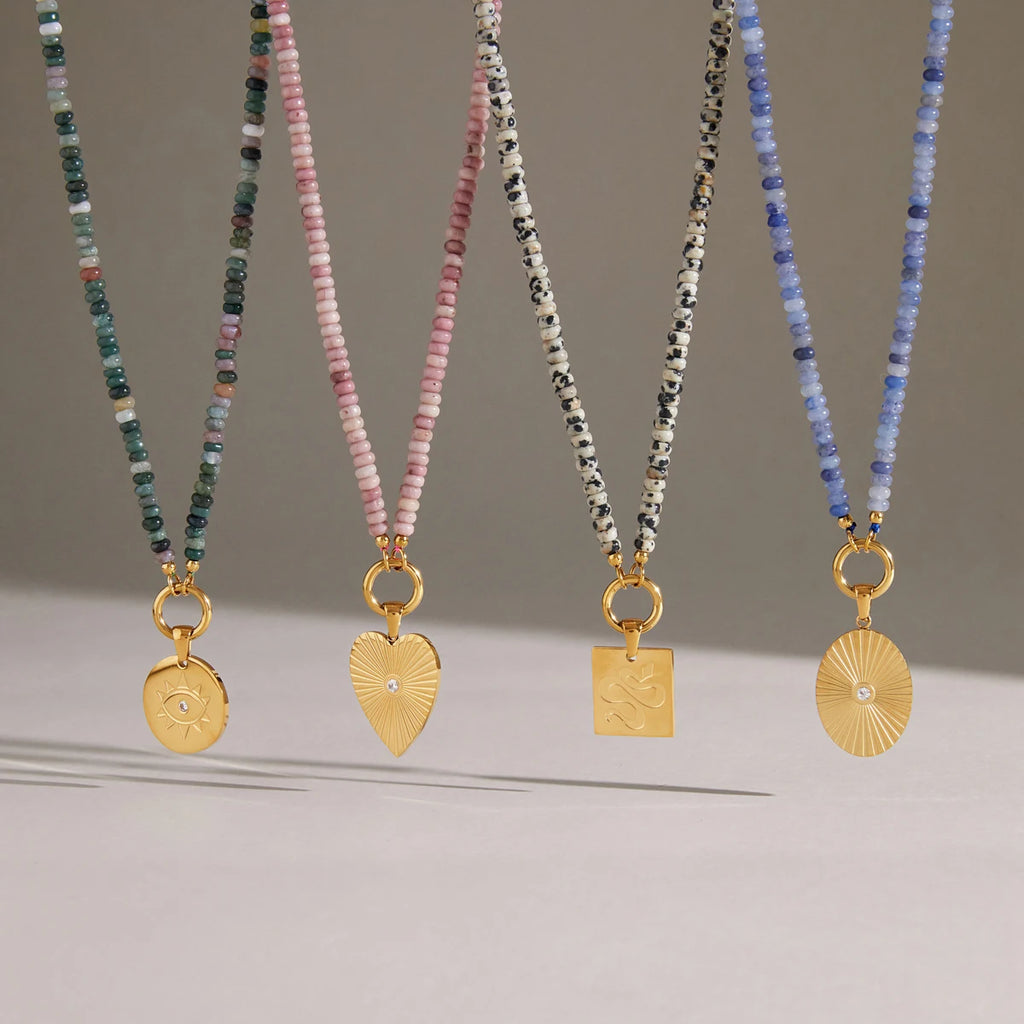KIKA Geometric Pendant Natural Stone Beaded Necklace For Women Minimalist 18K Gold PVD Plated Stainless Steel 316L Necklace Gift