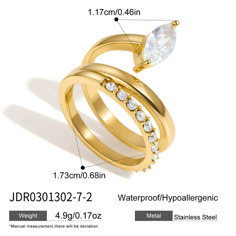 Kika Delicate Three-Layer Linear White Rhinestone Ring