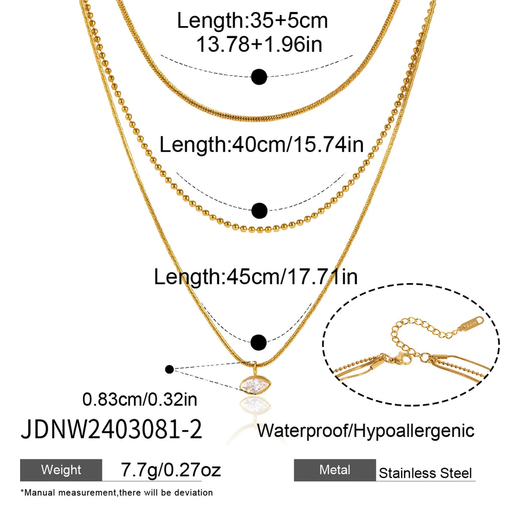 KIKA Heart Horse Eye Shape Zircon Pendant Necklace For Women Multilayer 18K Gold Plated Stainless Steel Necklace Jewelry Gift